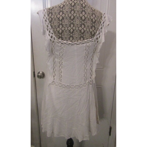 Free People Mini Dress White Crochet Priscilla Ruffled Womens Size M - Picture 7 of 12